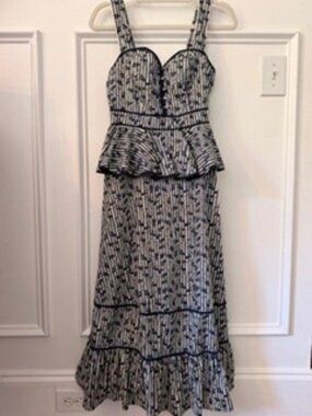 HUNTER BELL Lacey Dress Peplum Midi Dress Vine Stripe